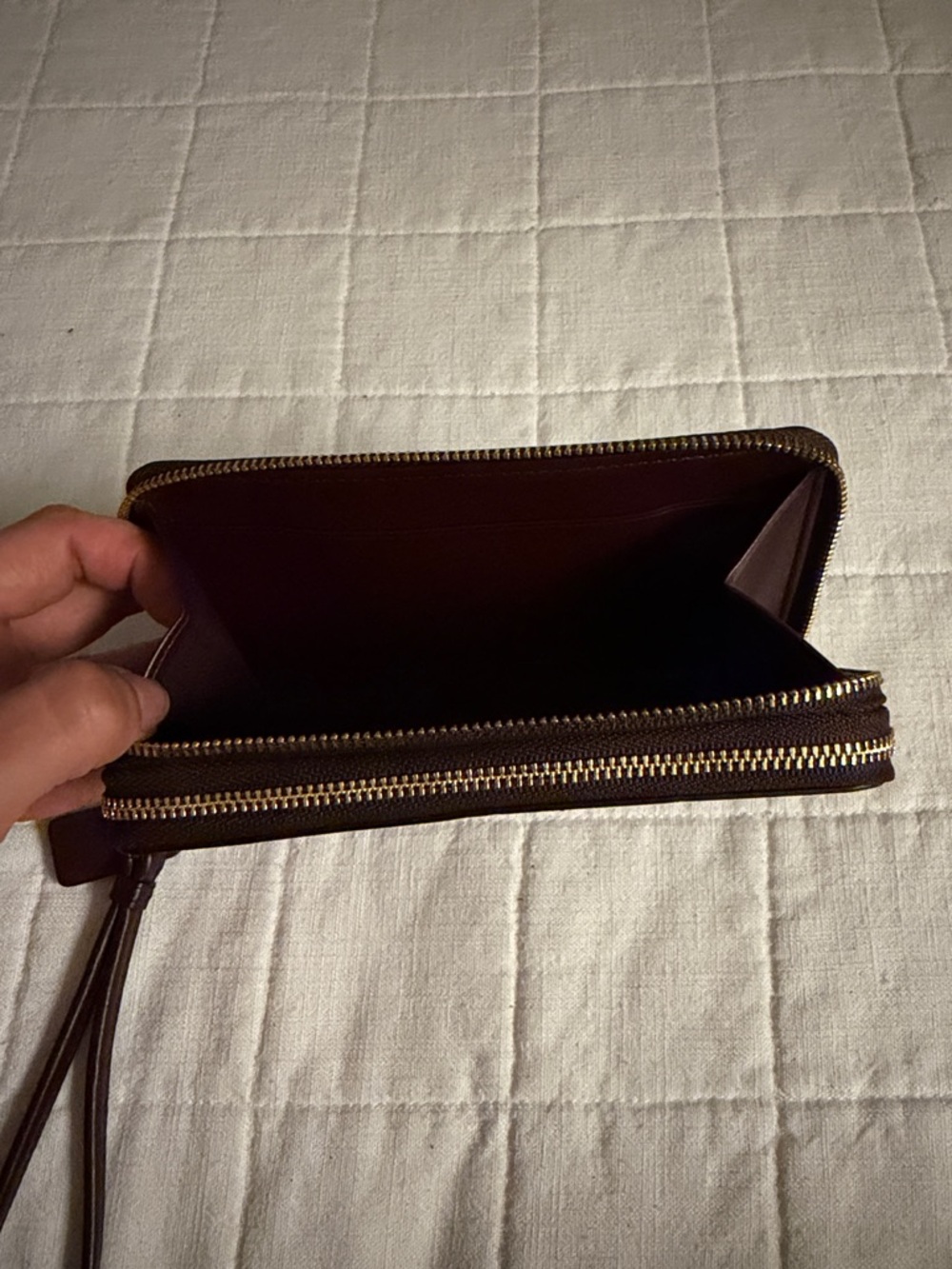 Coach Brown Leather Wristlet Wallet with Gold Hardware - Picture 3 of 4